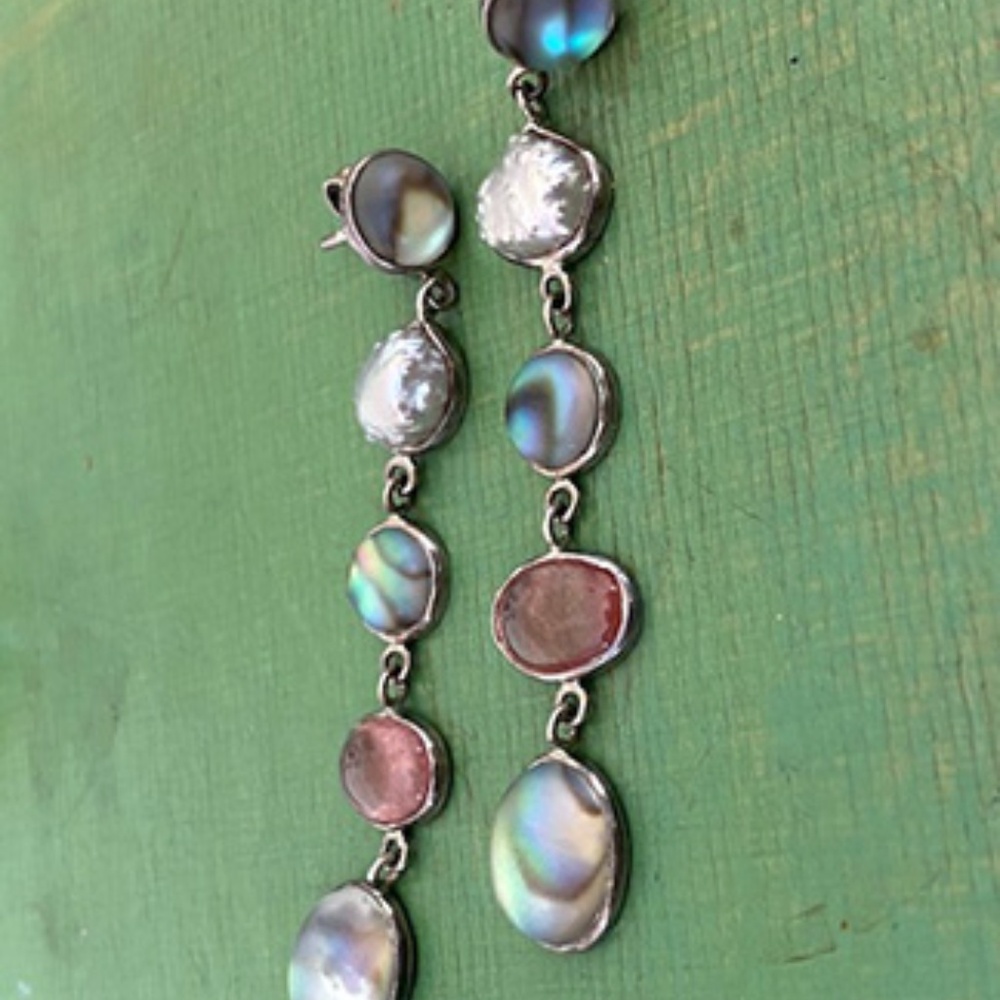 Kojima Pearl Gemstone Abalone Sterling Silver Drop Earrings